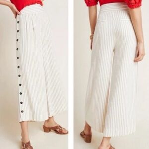 Anthropologie Buttoned Wide-Leg Pants Size 4 Striped Cream & Tan Summer Flowy